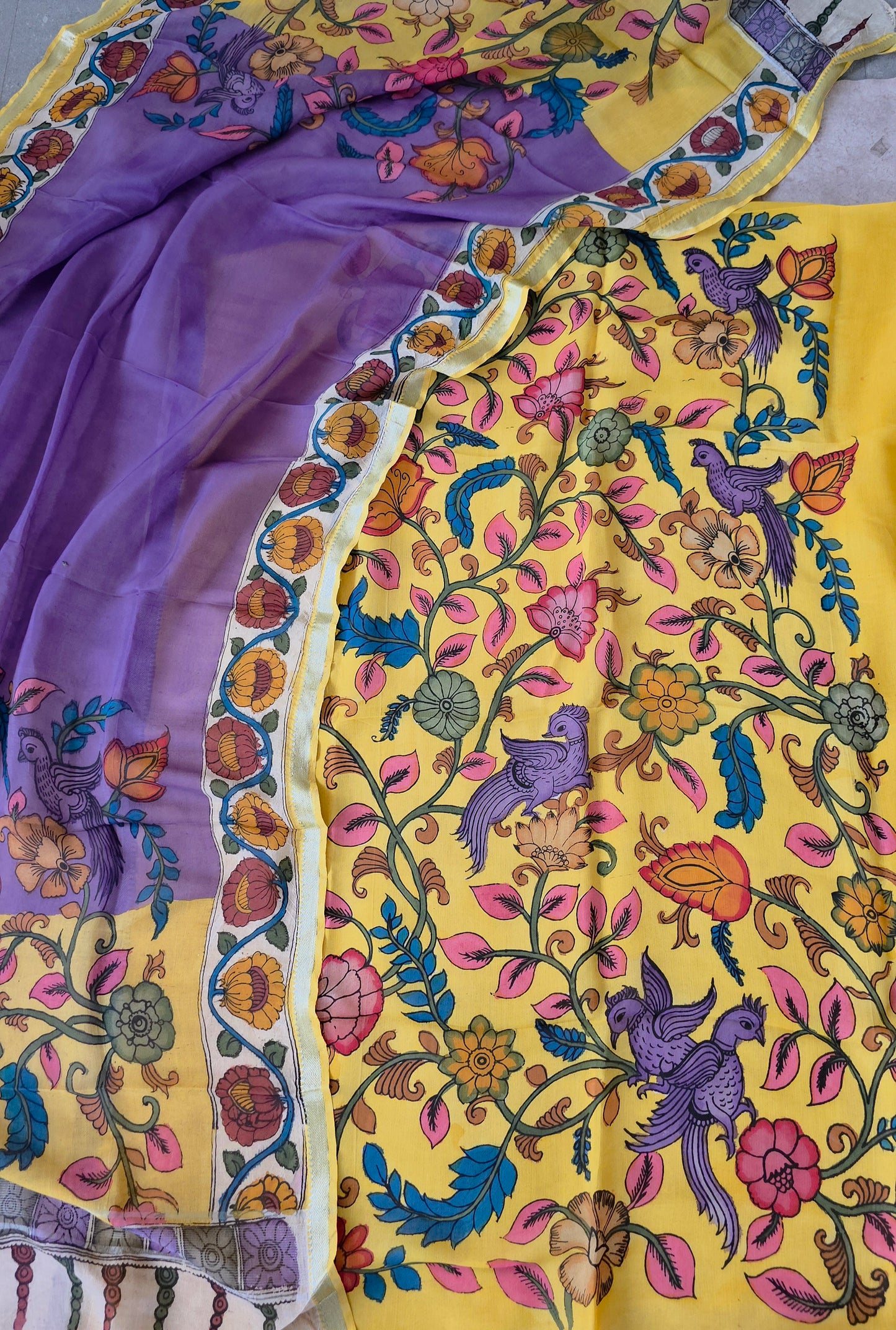 Handcrafted Kalahasthi Penkalamkari bangalore silk set - KH171