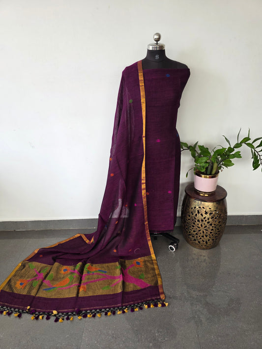 Premium handloom linen Paithani jamdhani set - JMM319