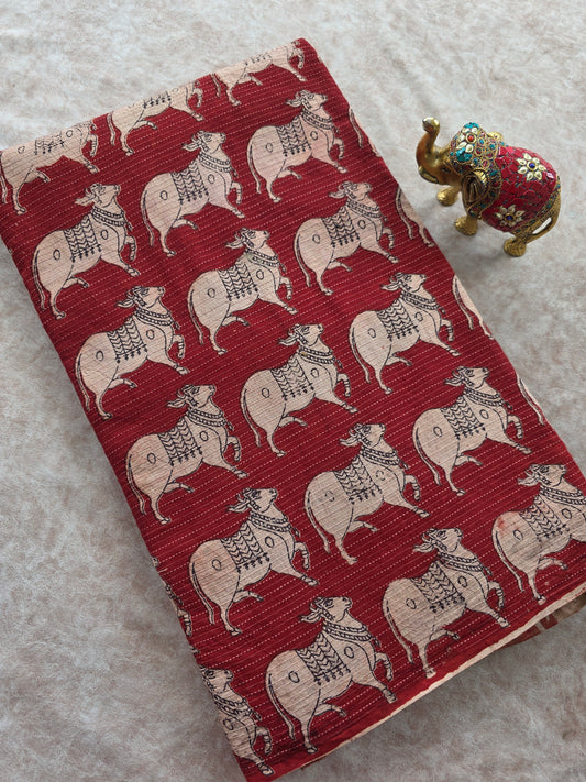 Pure kalamkari Kantha cotton running material (1 meter)- KM64