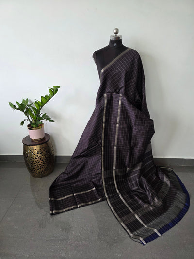 Premium checked semi mangalagiri pattu saree (brown) - MAA163