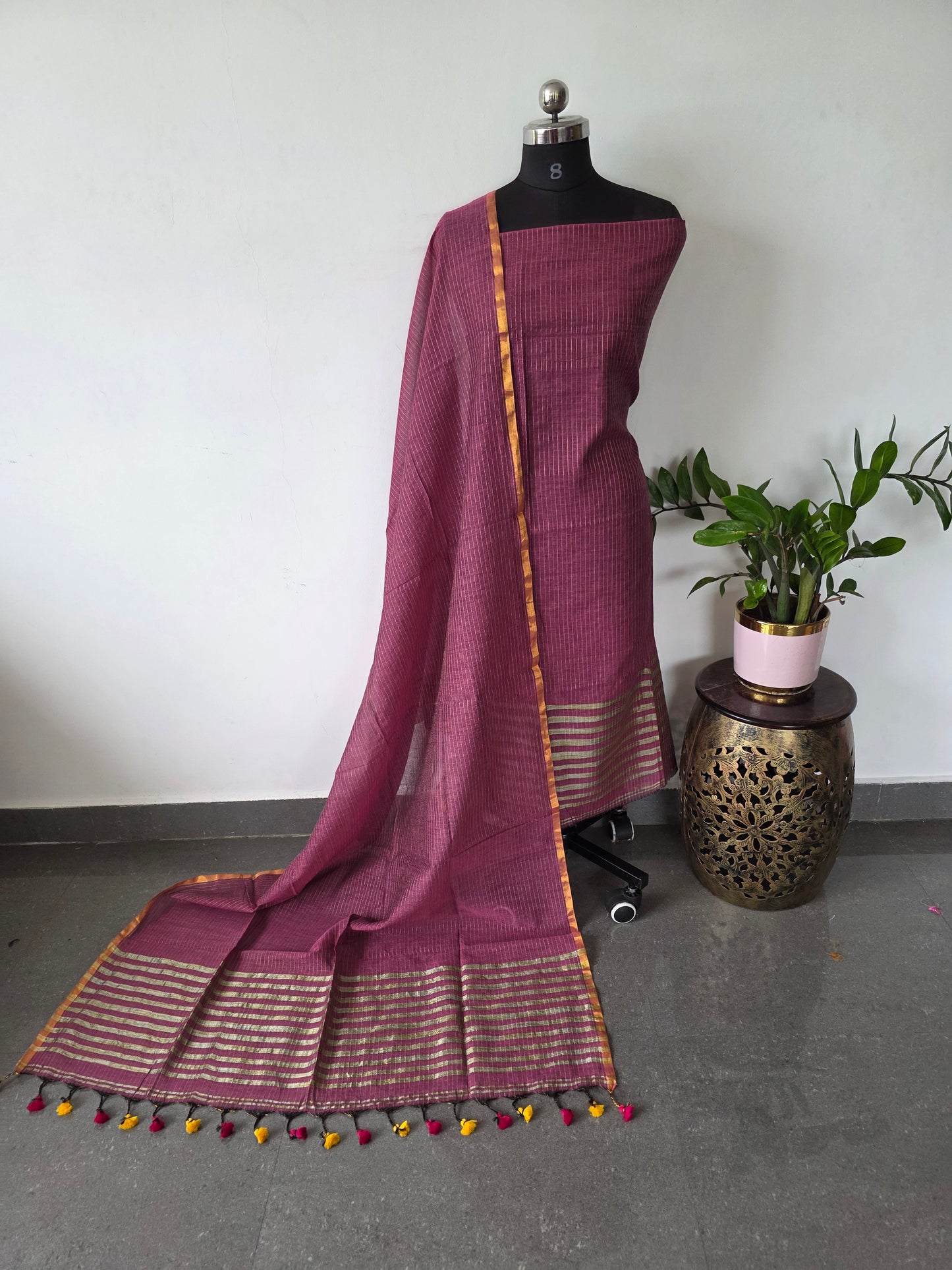 Premium mul khadi zari lines salwar set - MUL289