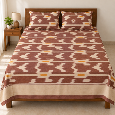 Warp ikkat bed sheets (90*108 2/40s bedsheet with pillow) - WW673