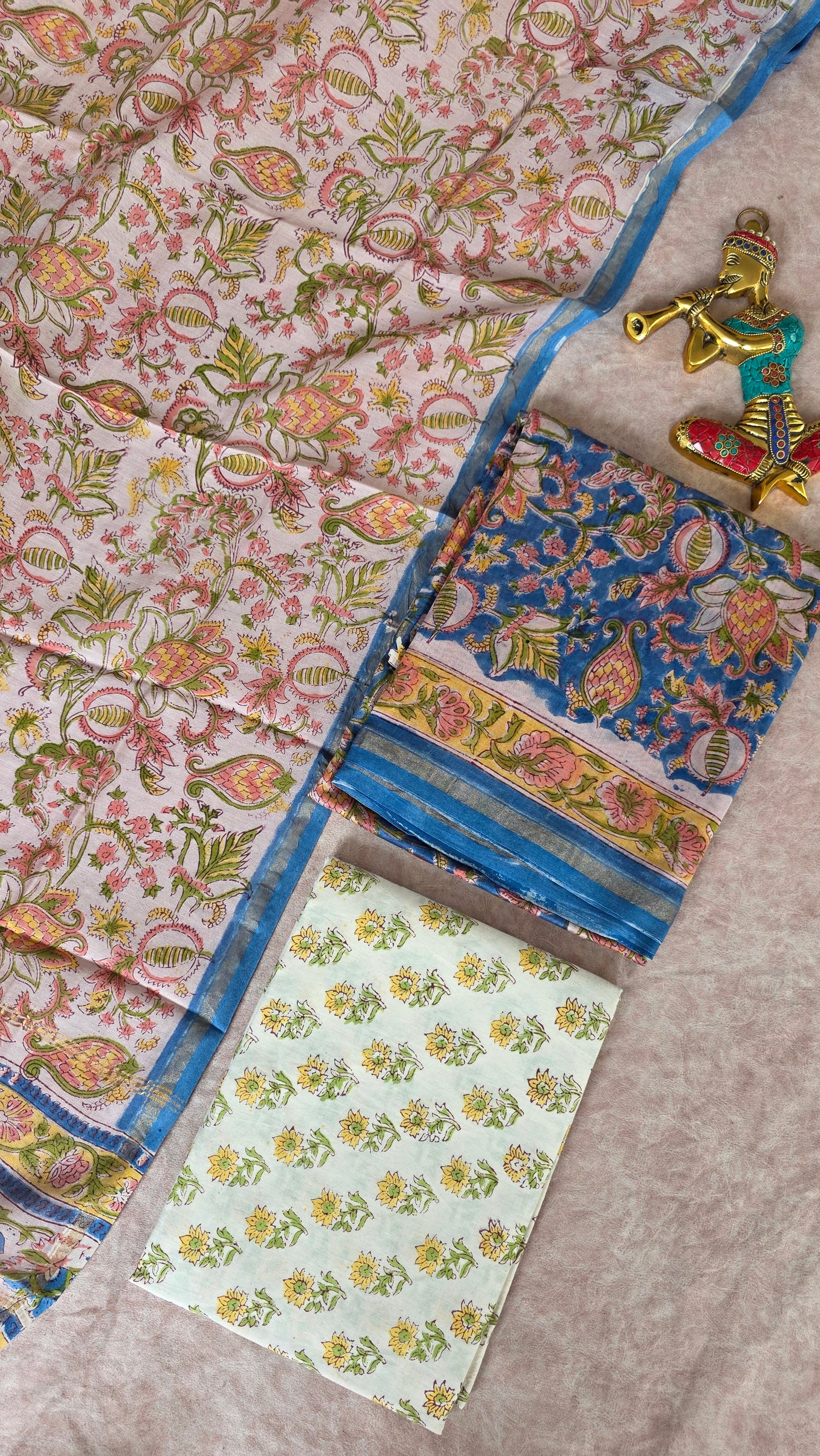 Handblock Jaipuri chanderi silk set - JA757
