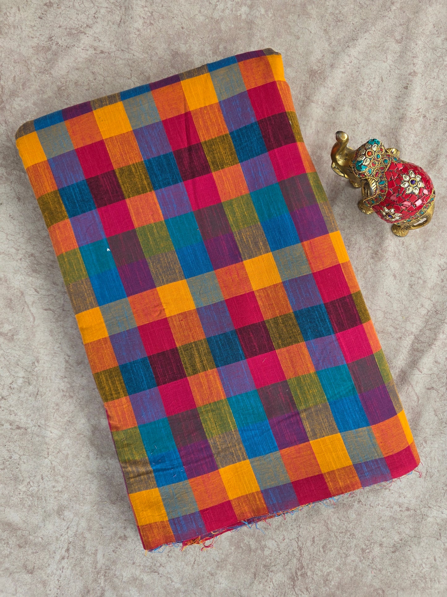 Madras kattam prewashed textured running material (1 mtr) - MD28 (2 inches*2 inches)