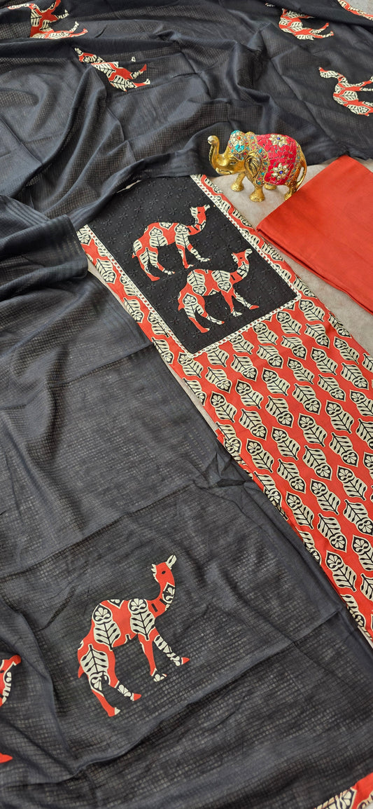 Premium Jaipuri cotton top with appliqué work - red