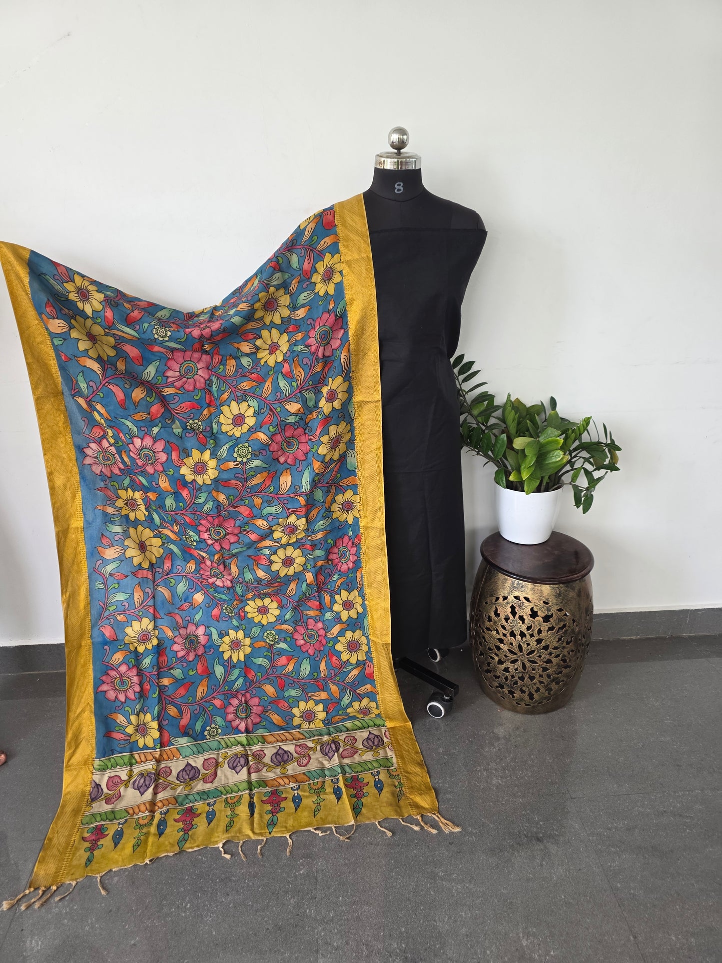 Authentic pure pen kalamkari silk duppatta - PD3