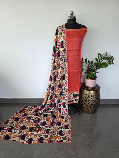 Handloom fusion mangalagiri kalamkari gap border silk salwar set - AK282