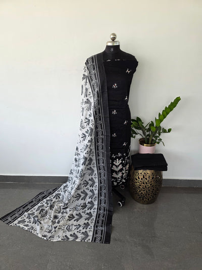 Premium embroidery Satin cotton set (black) - VC61