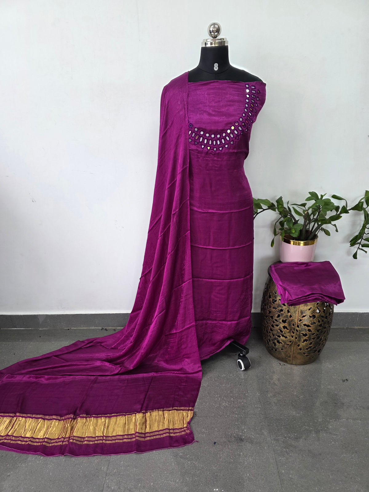*Preorder 20-25 days*- Kutch mirror work Modal silk set-B135