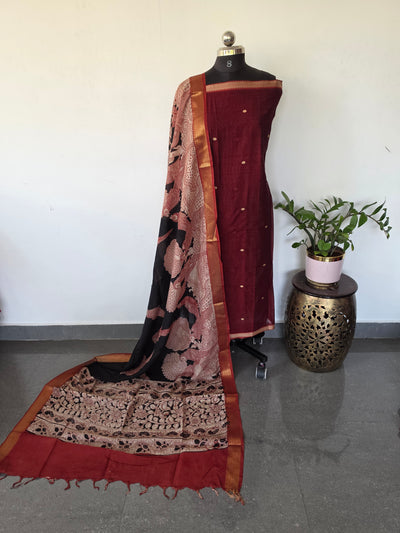 Fusion Narayanapet with handcrafted chennuri silk kalamkari duppatta -NA683